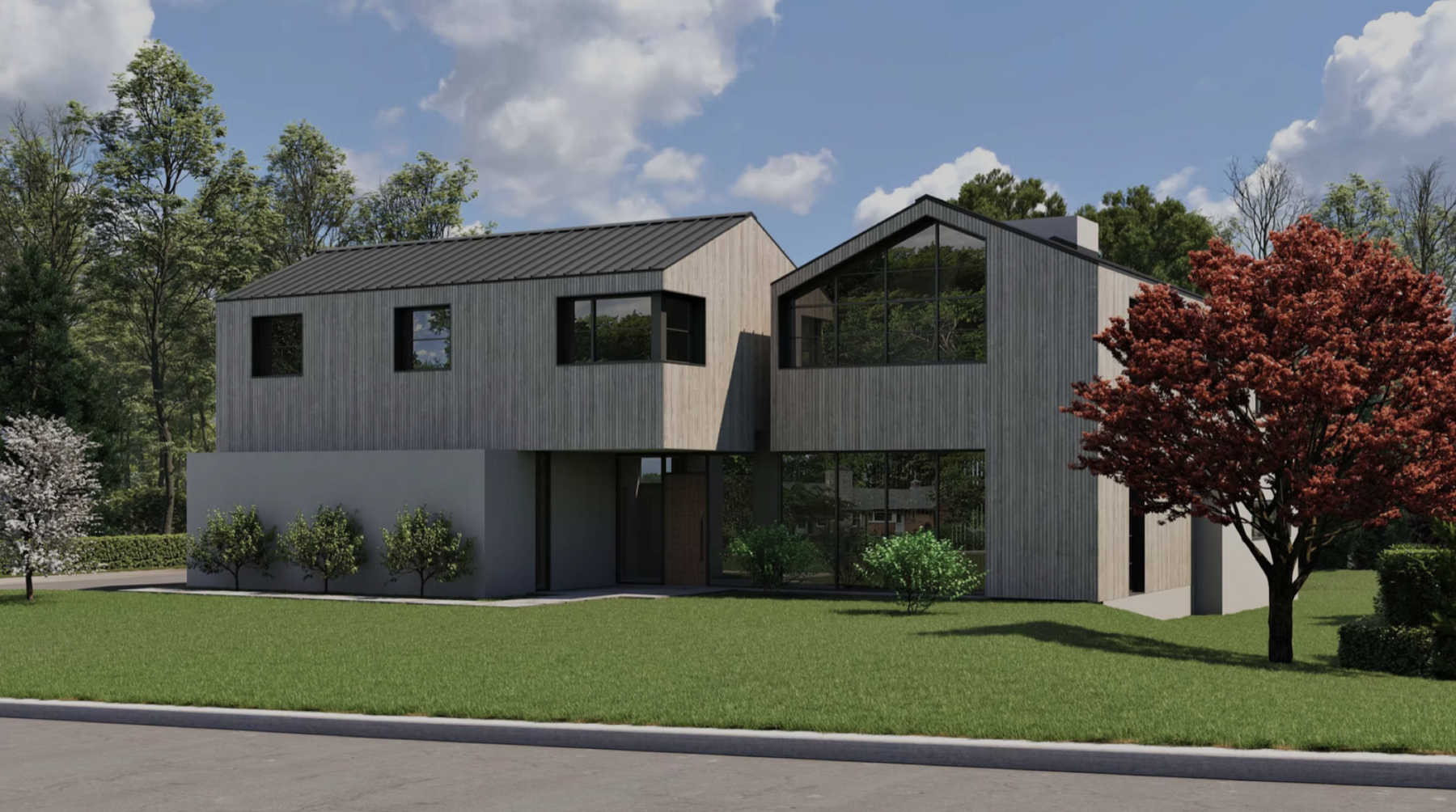 3D architectural rendering of a modern ground-up home design